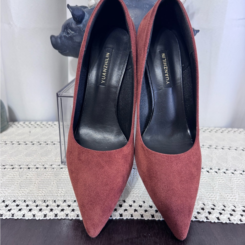 Burgundy Suede Pointed Toe Pumps